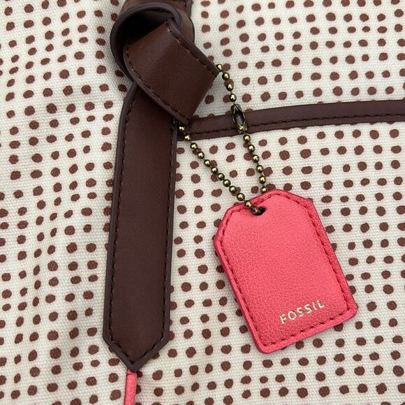 Fossil Women’s nylon Stylish Cream and Brown polka dot Tote shoulder bag GUC - Picture 2 of 10